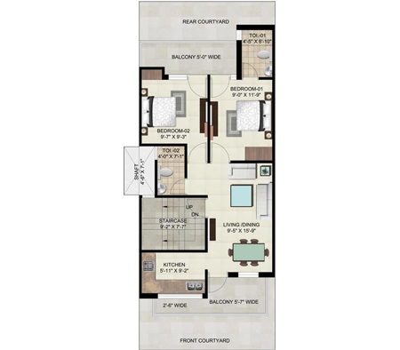 2 BHK 92.04 sq. mt.